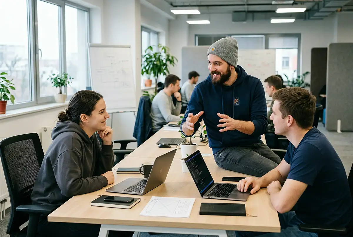 Team of software developers in an office in Zagreb, Croatia